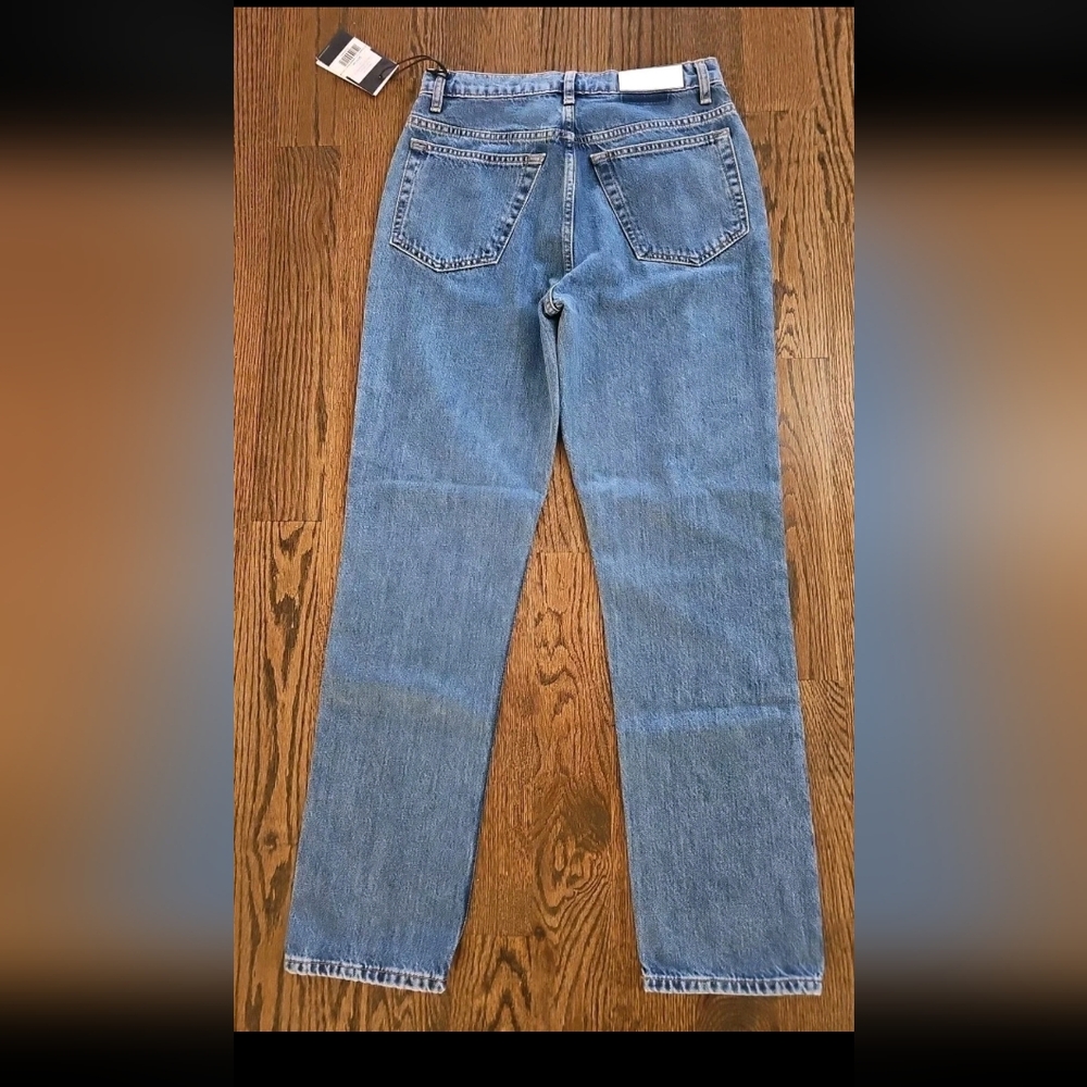 Re/Done Blue Straight Leg Jeans with Beaded Embellishments - Picture 9 of 10